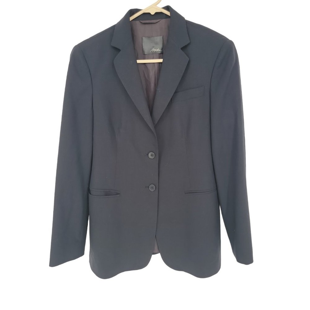 MASKA Size 8 Womens Blazer Navy Blue Wool Blend Suit Coat